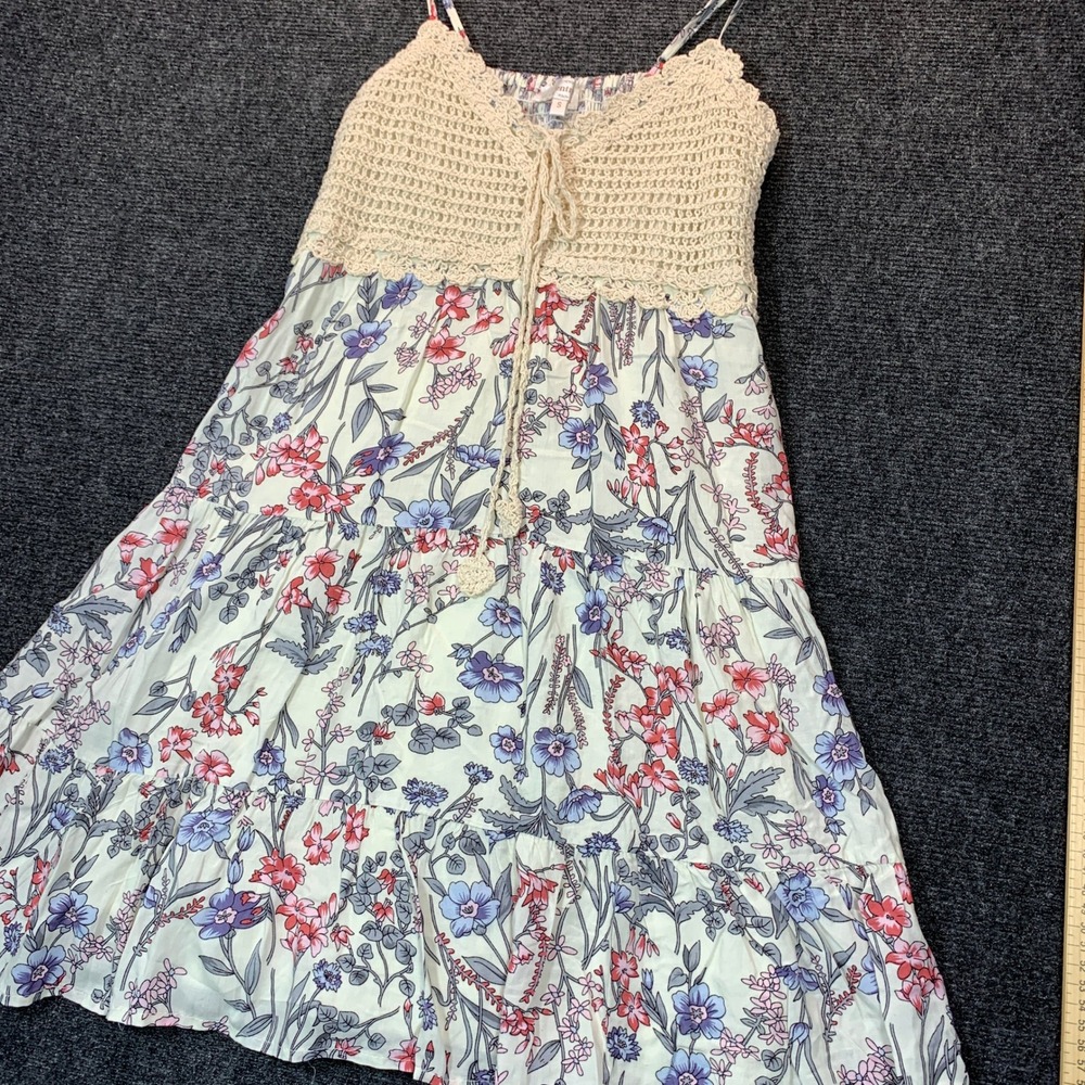 Entro Crochet Floral Lace Mini Dress S Cream Boho Cottagecore Fairy Romantic Y2K